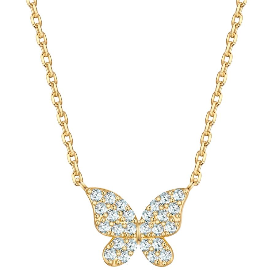 Yokoamii Halskette Schmetterling aus Messing in gelbgold mit Zirkonia Ketten 1 ct Damen