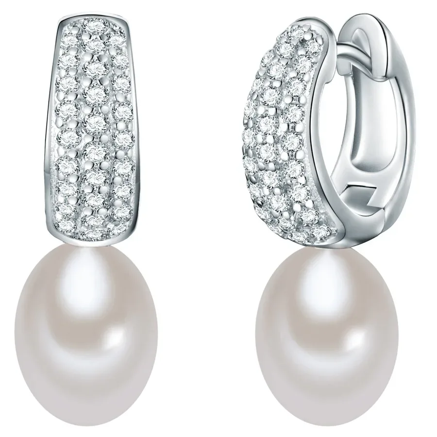 Lulu & Jane Perlen-Ohrhänger Sterling Silber Zirkonia Süßwasser-Zuchtperle in Silber Ohrringe 1 ct Damen
