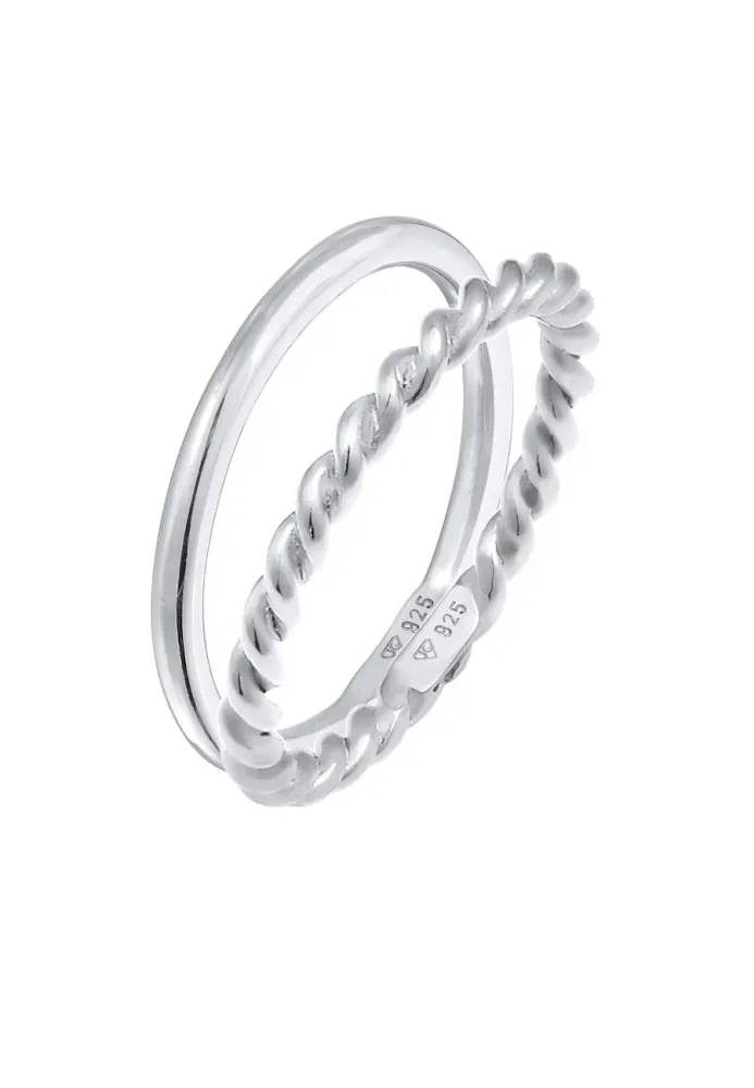 Elli Basic Twisted 2er Set 925 Silber Ringe 1 ct Damen