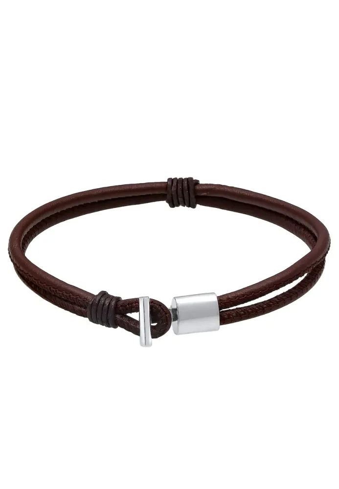 KUZZOI Herren Echtleder Knoten Haken Schwarz 925er Silber Herrenschmuck 1 ct
