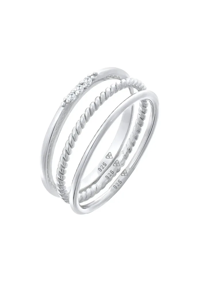 Elli - Ring Stapelringe Zirkonia Basic 3Er Set, 54mm, Silber