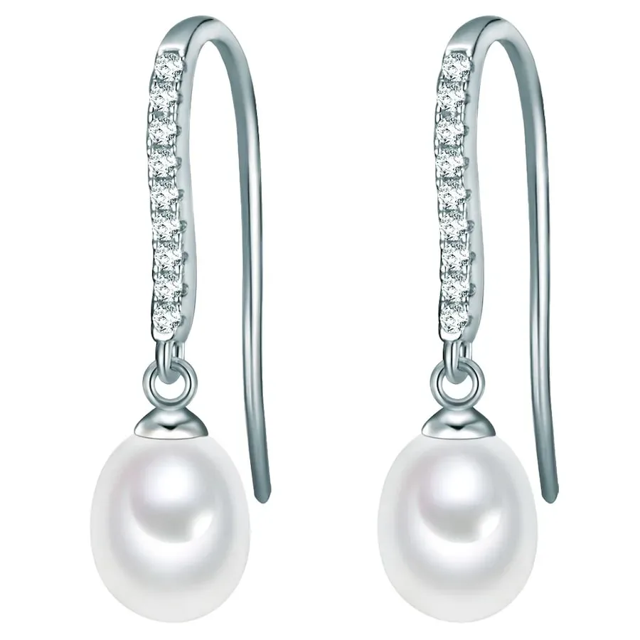 Valero Pearls Perlen-Ohrhänger aus Sterling Silber in gelbgold mit Zirkonia Süßwasser-Zuchtperle Ohrringe 1 ct Damen