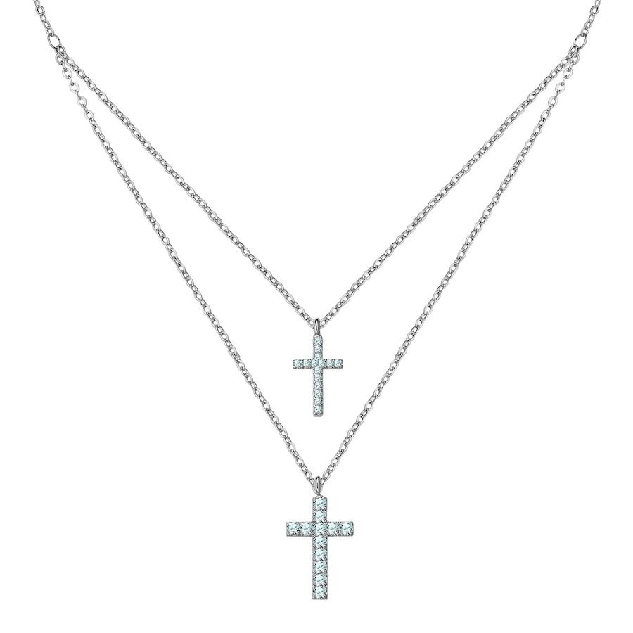 Yokoamii Halskette Kreuz aus Messing in silber mit Zirkonia Ketten 1 ct Damen