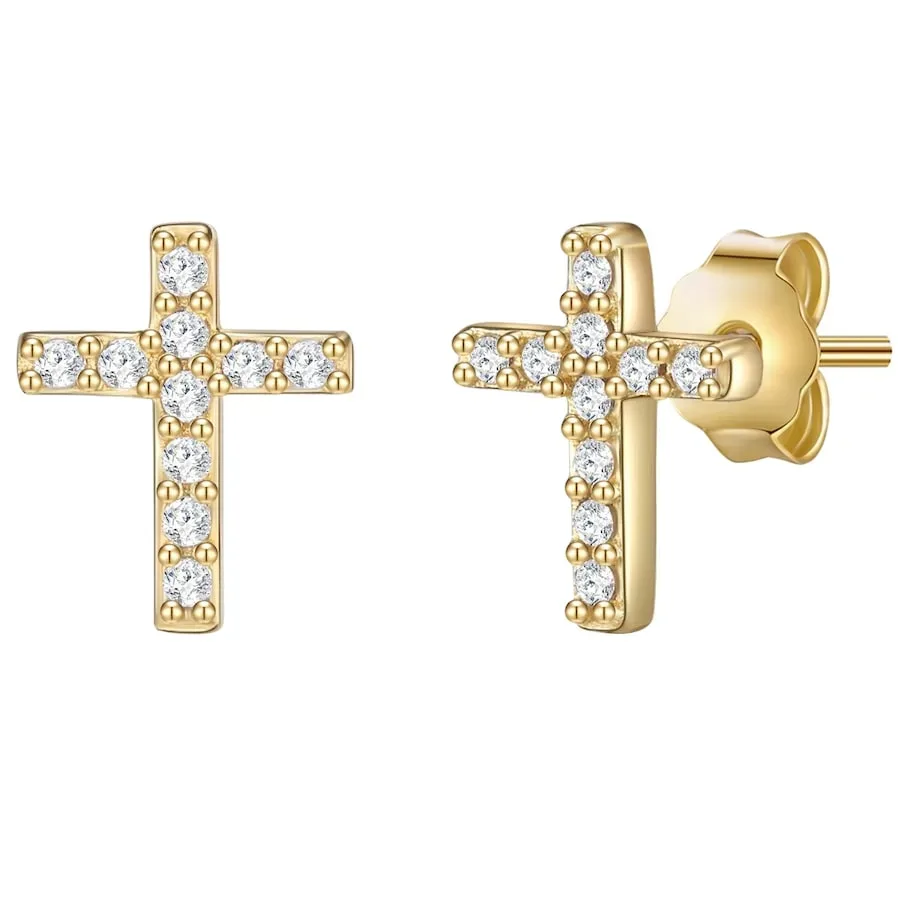 Glanzstücke München Ohrstecker Kreuz aus Sterling Silber in gelbgold mit Topas Ohrringe 1 ct Damen