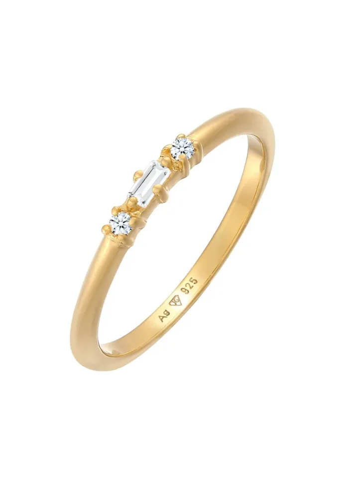 Elli - Ring Verlobungsring Diamant (0.03 Ct.) Rechteck 925 Silber, 54mm, Gold