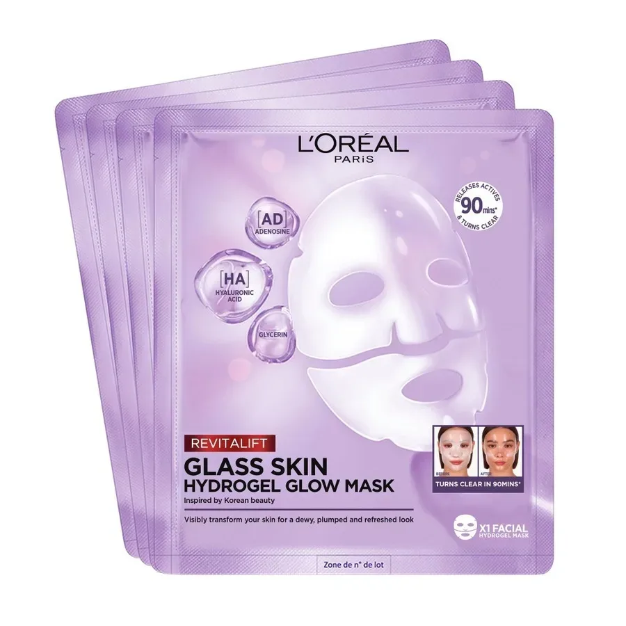 L'Oréal Paris - Revitalift Filler Glass Skin Hydrogel Glow Mask 4er Box, 4 Stück