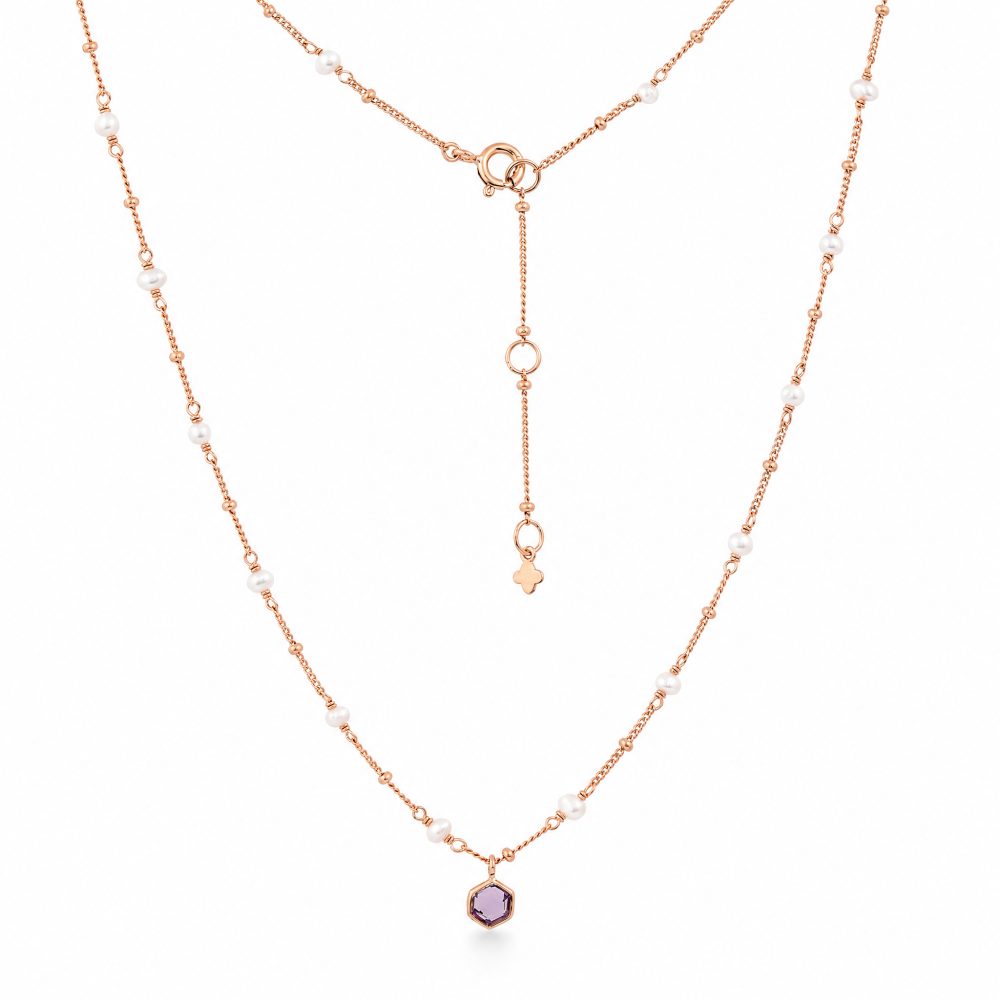 Maja Emulto Halskette - Perle Amethyst rosegold facettiert - MEN-3394-AB-PW