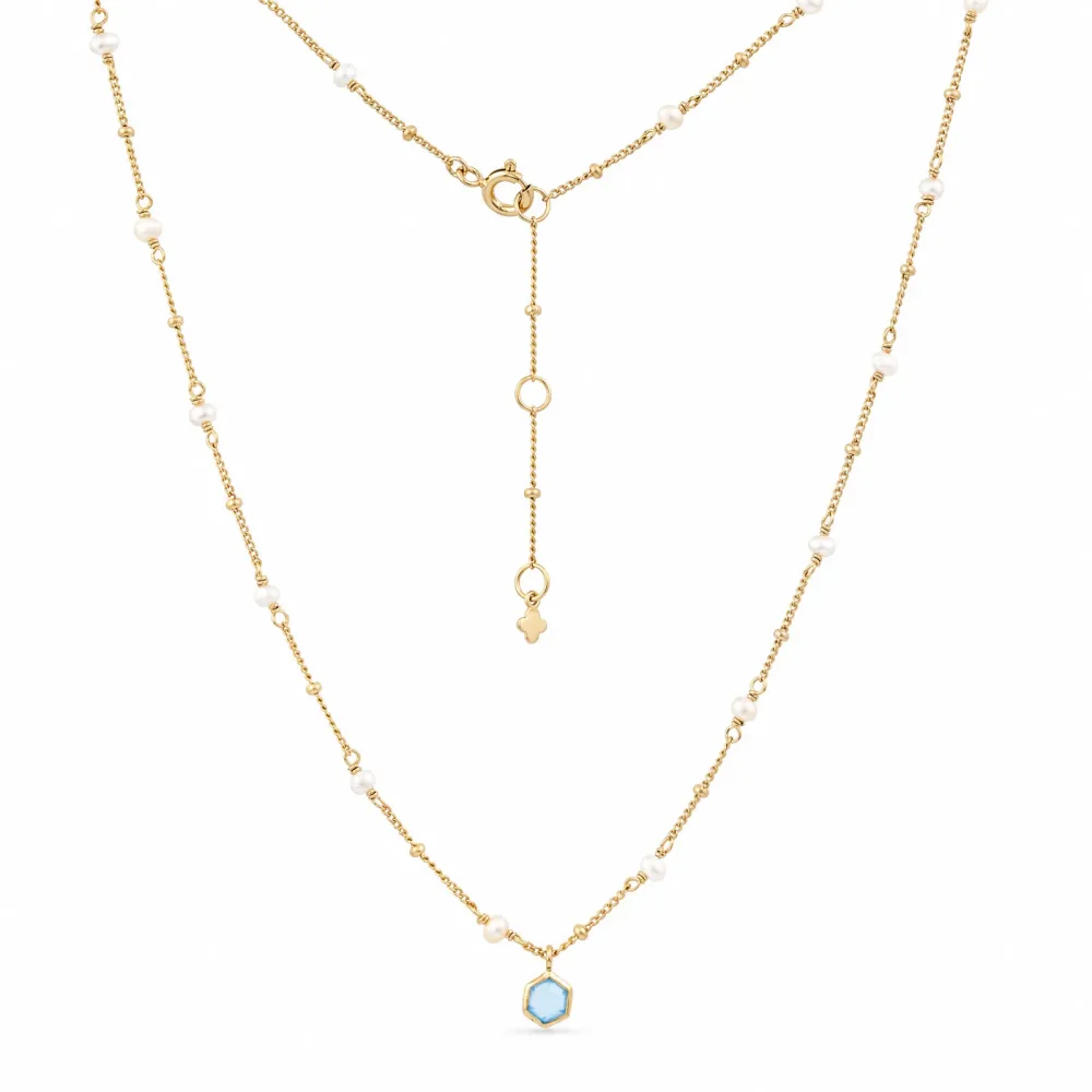 Maja Emulto Halskette - Chalcedon blau Perlen vergoldet - MEN-3394-CBT-PW