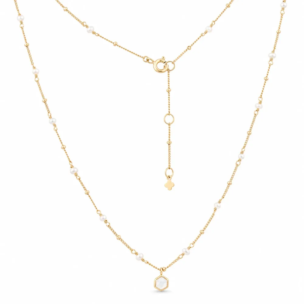 Maja Emulto Halskette - Perlen Moonstone 925 Silber vergoldet - MEN-3394-MR-PW