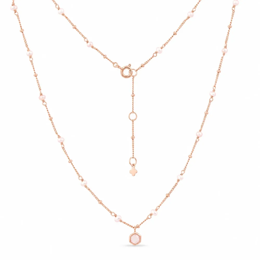 Maja Emulto Halskette - Perle Rosenquarz rosegold - MEN-3394-RQ-PW