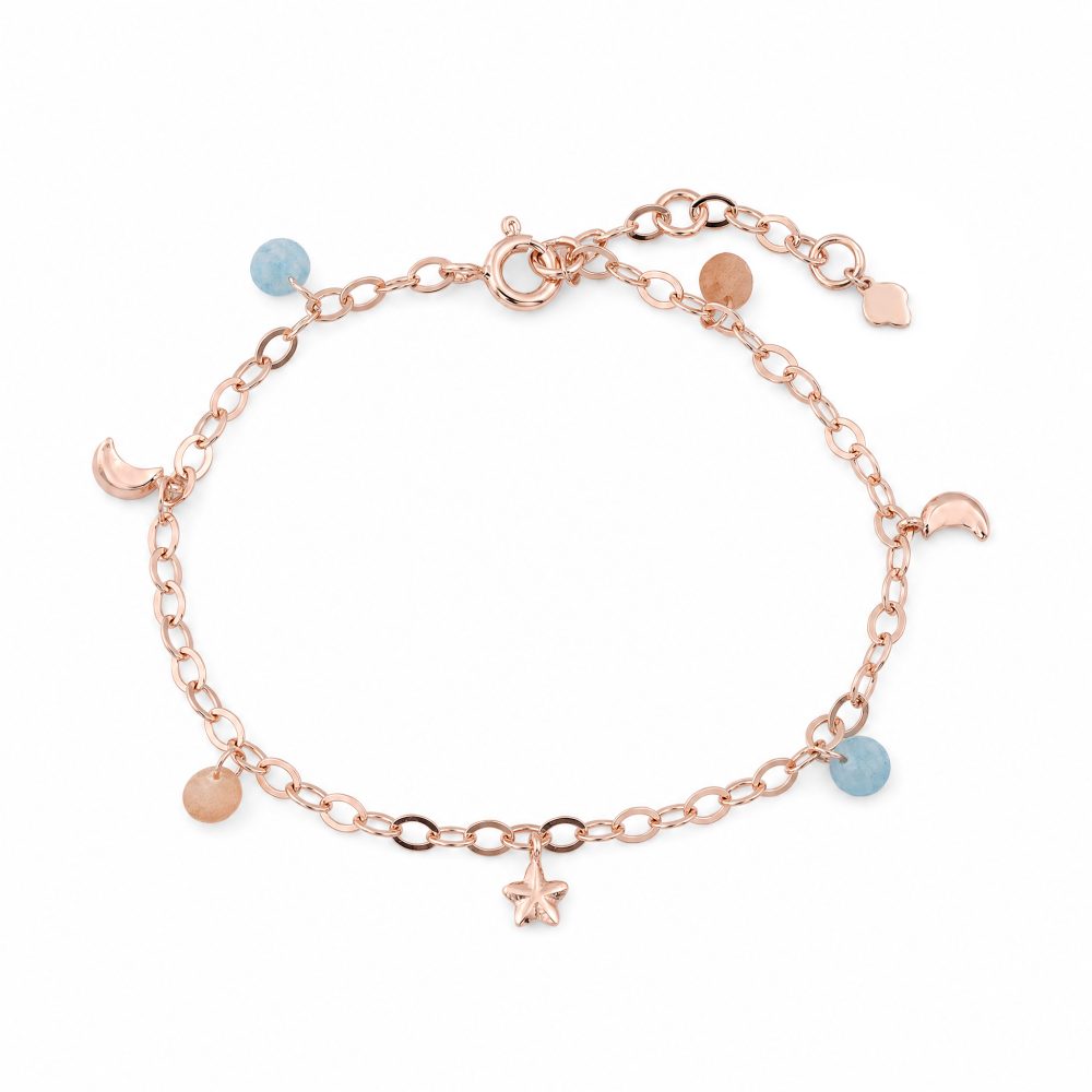 Maja Emulto Armband - Roségold Aqua Quartz Mond Stern - MEB-1746-AQQ-MP