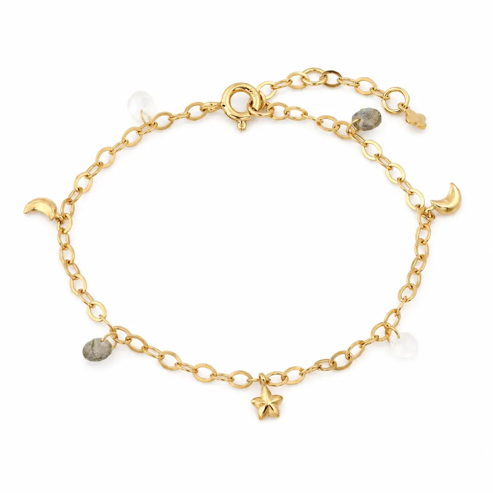 Maja Emulto Armband - Labradorit Mondstein vergoldet Stern Mond - MEB-1746-L-MR