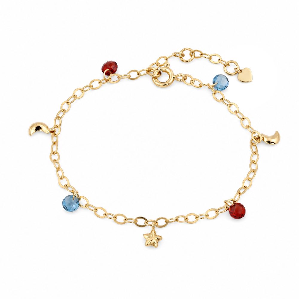 Maja Emulto Armband - vergoldet blau rot Stern Mond - MEB-1746-TBL-G