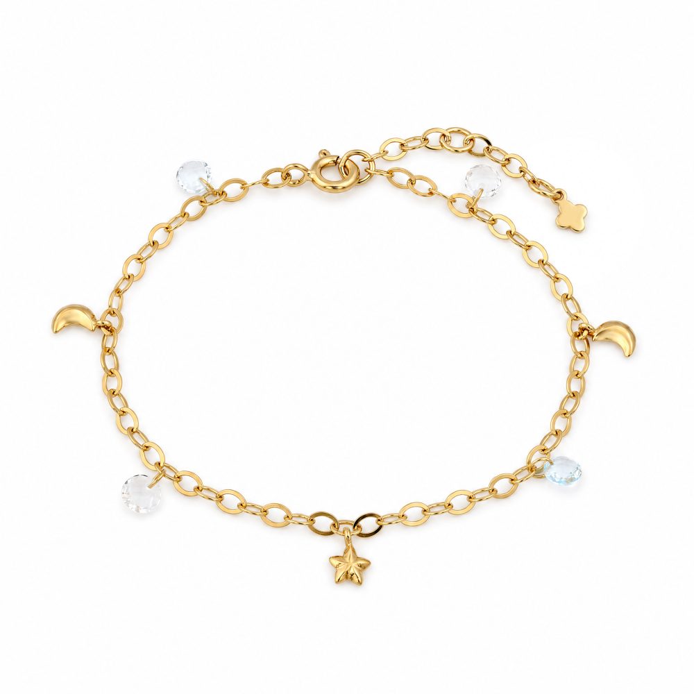 Maja Emulto Armband - vergoldet blau kristall Stern Mond - MEB-1746-TBS-RCL