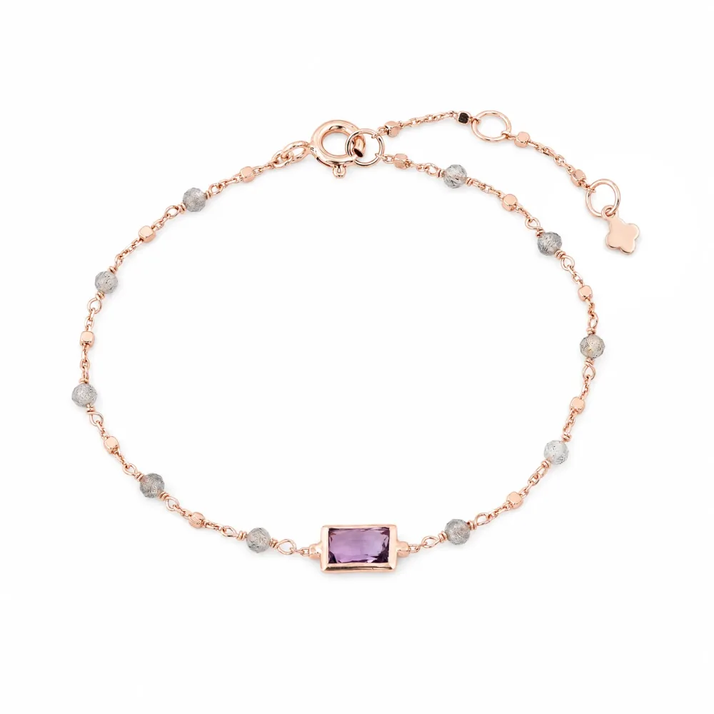 Maja Emulto Armband - Amethyst Labradorit 925 Silber vergoldet - MEB-2889-AB-L