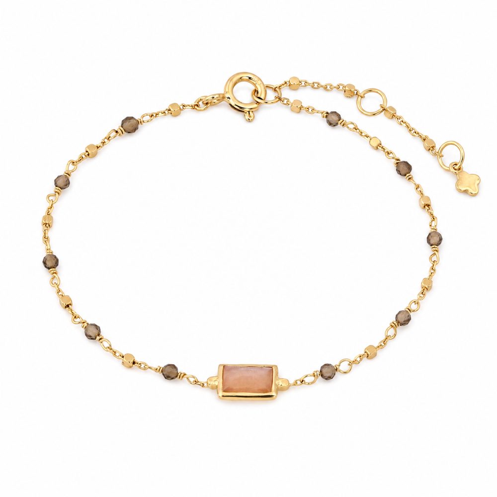 Maja Emulto Armband - Moonstone Peach Smoky Quartz vergoldet - MEB-2889-MP-SQ