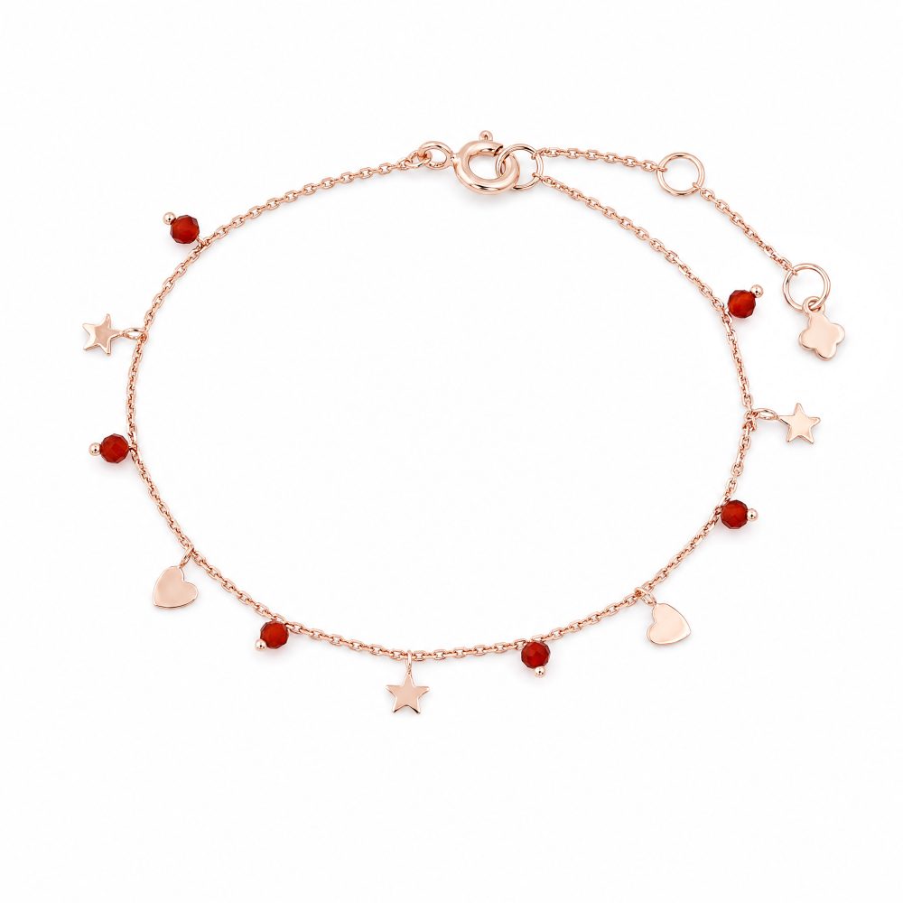 Maja Emulto Armband - Onyx rot rosegold Stern Herz - MEB-2902-OR