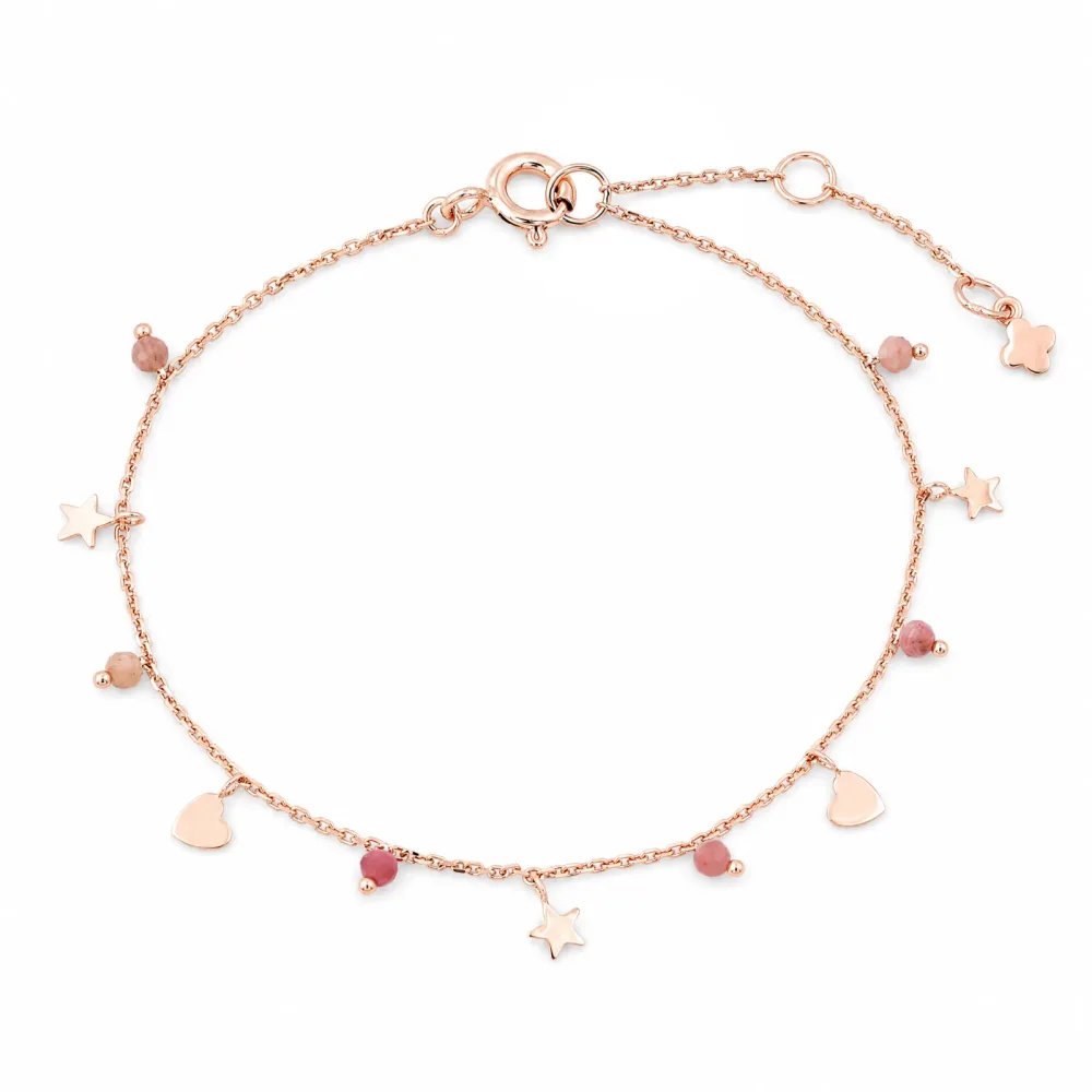 Maja Emulto Armband - Rhodonit rosegold Stern Herz - MEB-2902-RN