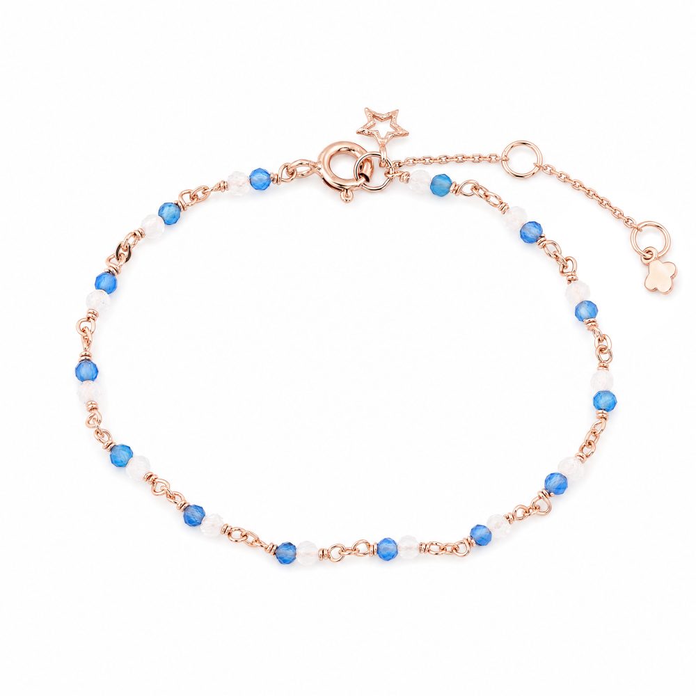 Maja Emulto Armband - Chalcedon blau Mondstein rosegold facettiert - MEB-3236-CBT-MR