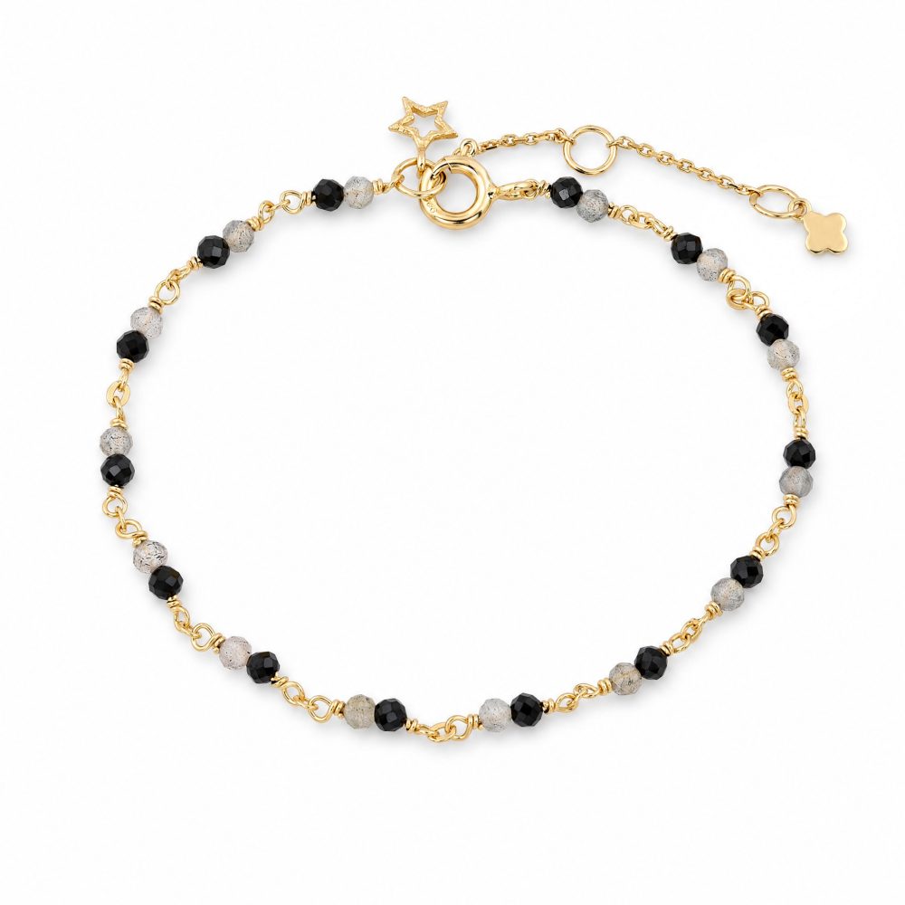 Maja Emulto Armband - Spinell Labradorit vergoldet schwarz grau - MEB-3236-SLB-L