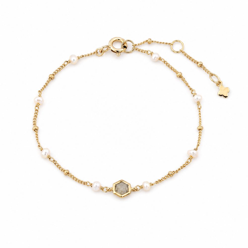 Maja Emulto Armband - Labradorit Perle vergoldet weiß - MEB-3394-L-PW