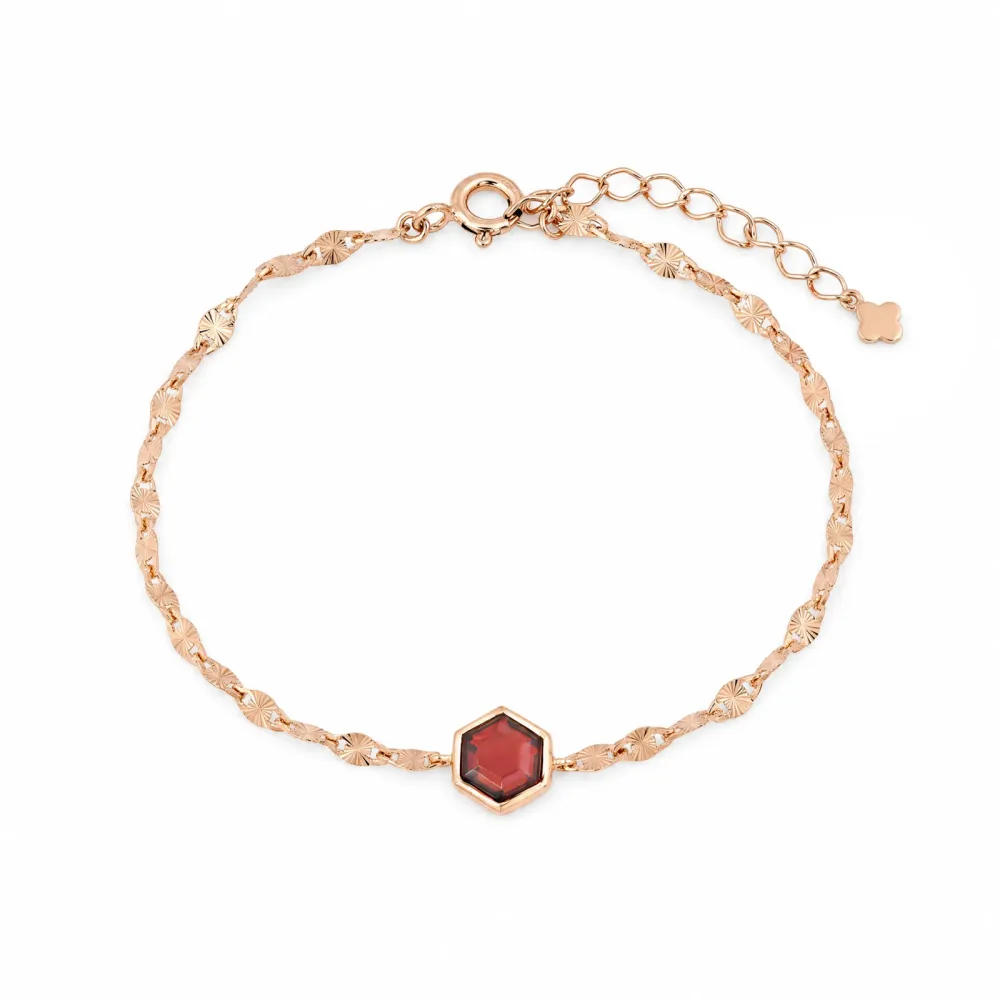 Maja Emulto Armband - Granat facettiert rosegold Hexagon - MEB-3880-G