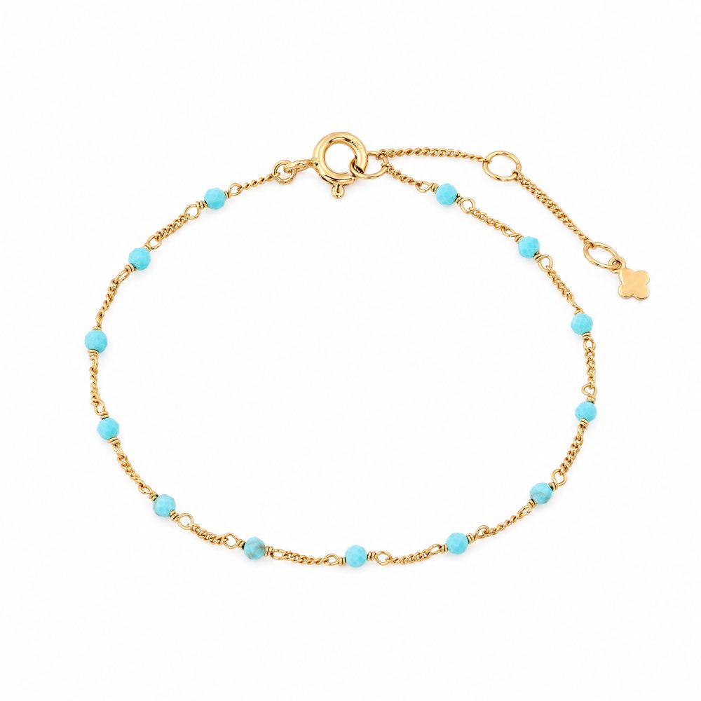 Maja Emulto Armband - silbervergoldete Kette mit türkisfarbenen Steinen - MEB-4128-TQS