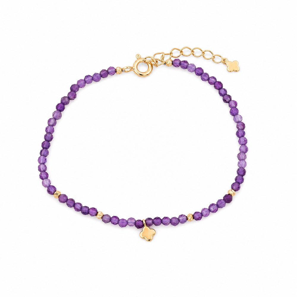 Maja Emulto Armband - Amethyst facettiert vergoldet Kleeblatt - MEB-4132-AB