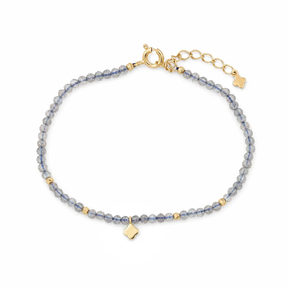 Maja Emulto Armband - Labradorit grau vergoldet Kleeblatt - MEB-4132-L