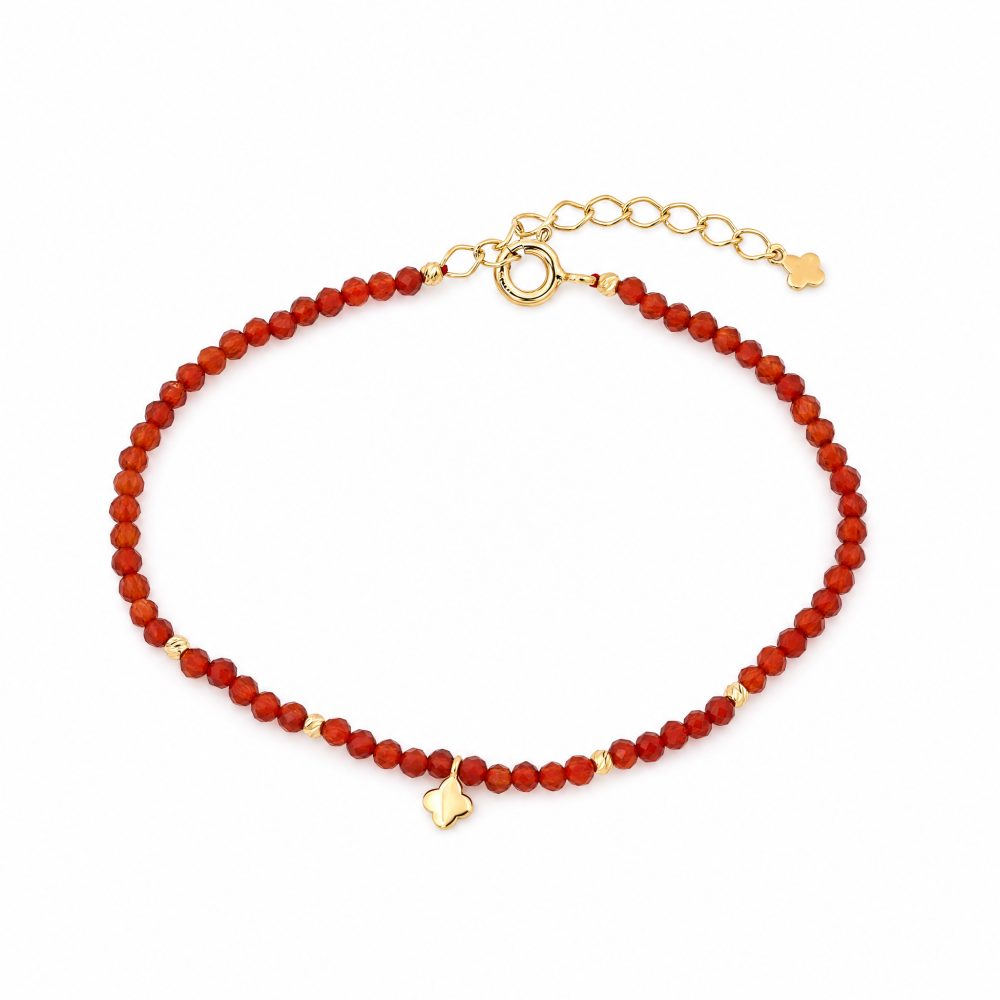 Maja Emulto Armband - Onyx rot vergoldet Kleeblatt - MEB-4132-OR