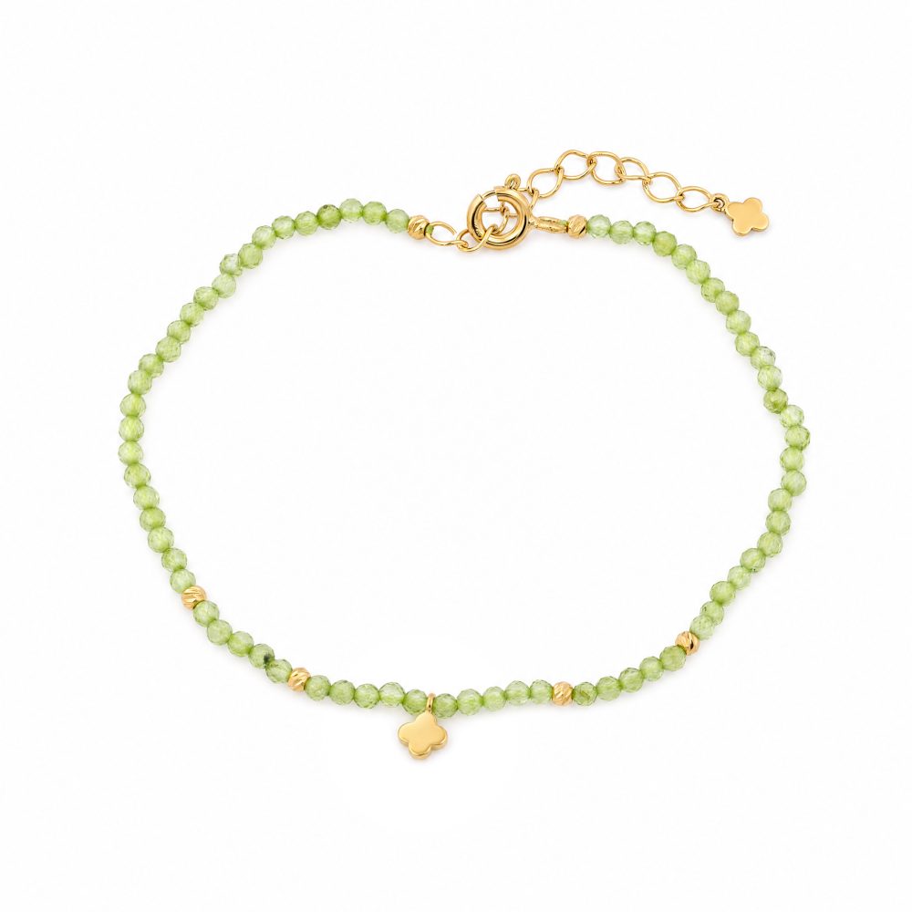 Maja Emulto Armband - Peridot facettiert vergoldet grün Kleeblatt - MEB-4132-P