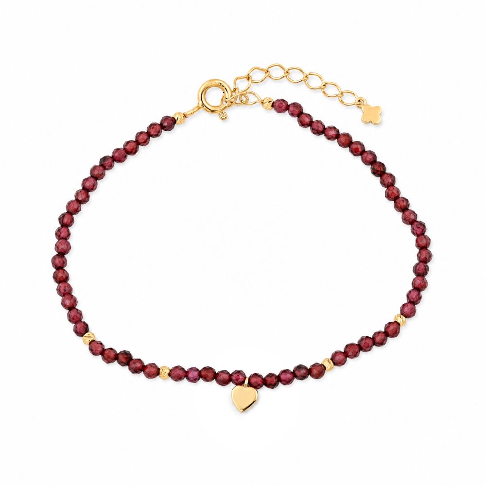 Maja Emulto Armband - Granat facettiert vergoldet Herz - MEB-4134-G