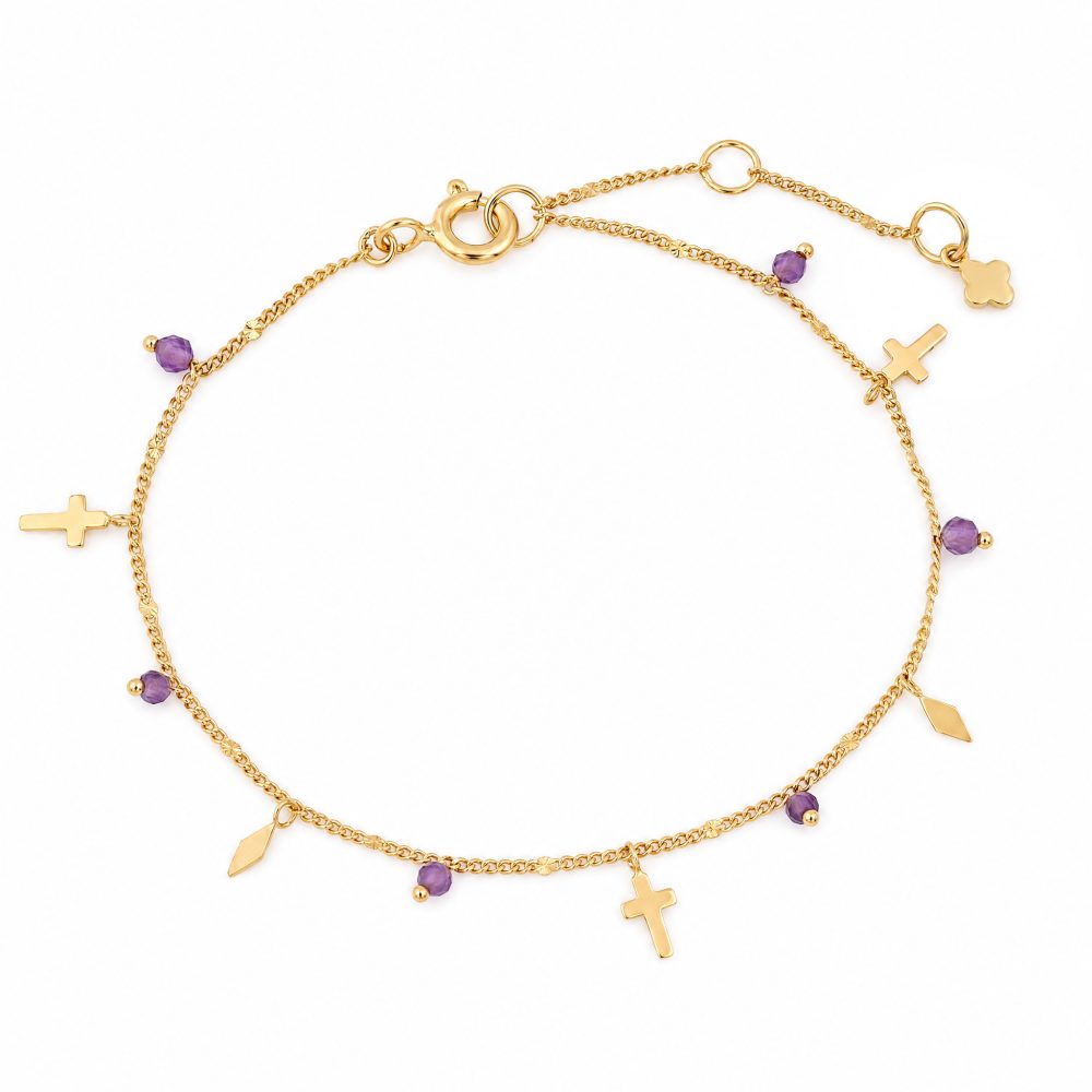 Maja Emulto Armband - Amethyst facettiert goldfarben Kreuz - MJB-004-AB