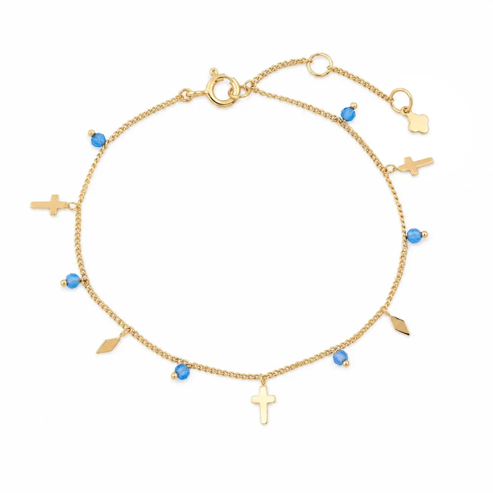 Maja Emulto Armband - Chalcedon blau goldfarben Kreuz - MJB-004-CBT