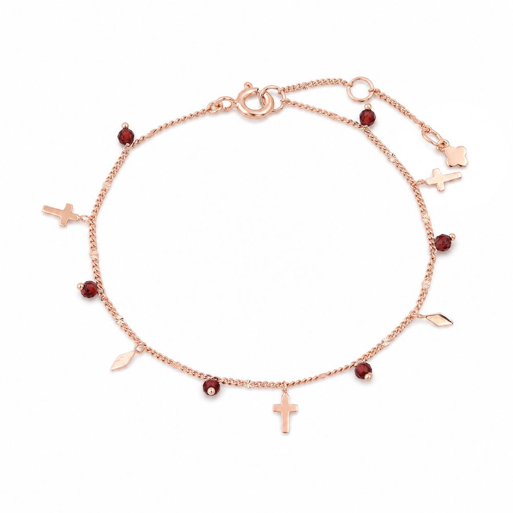Maja Emulto Armband - Granat rosegold Kreuz Blattform facettiert - MJB-004-G