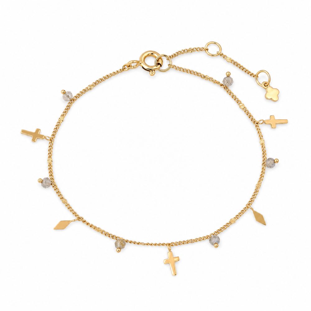 Maja Emulto Armband - facettierte Steine goldfarben Kreuz Rauten - MJB-004-L