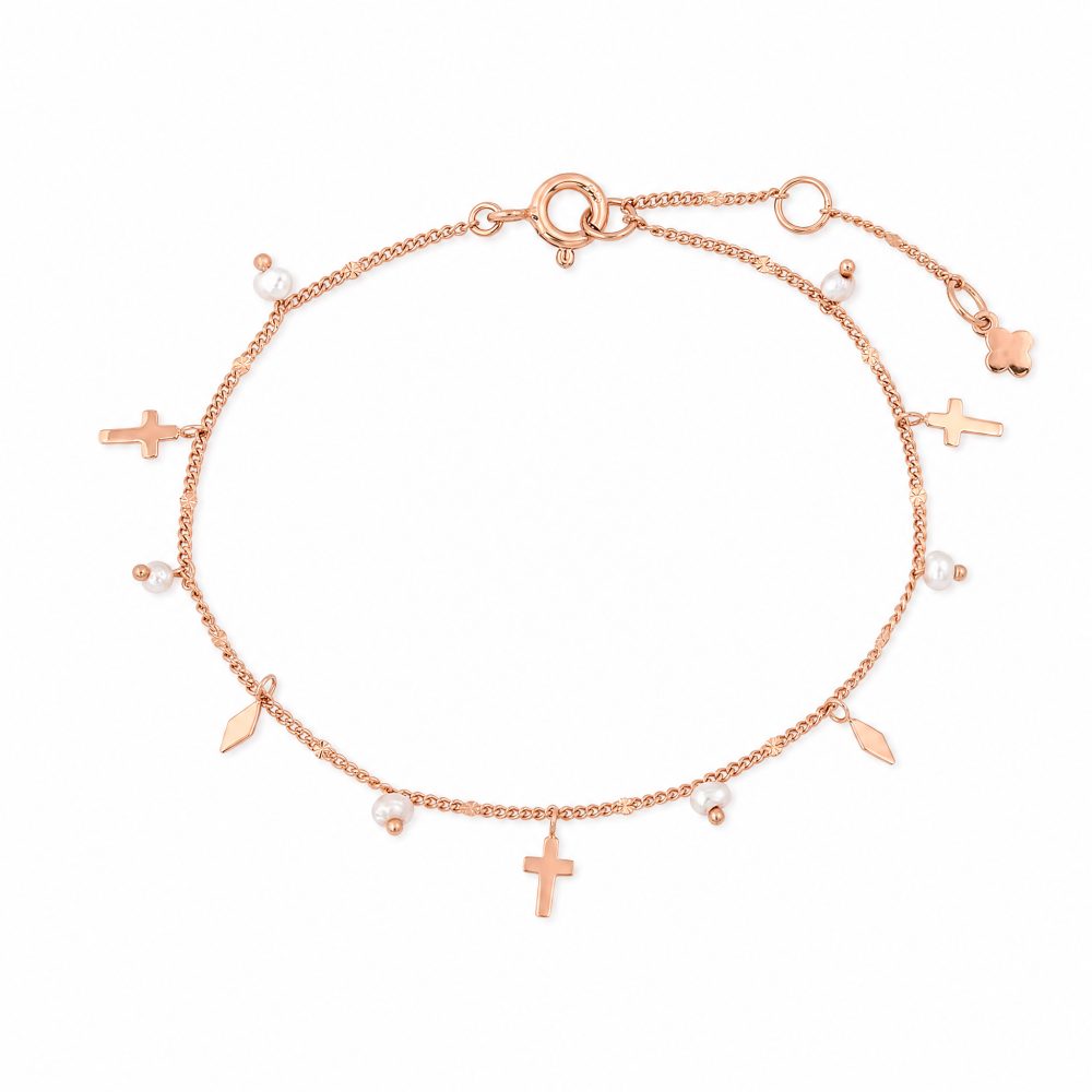 Maja Emulto Armband - Perle rosegold Kreuz - MJB-004-PW