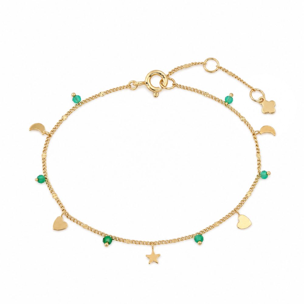 Maja Emulto Armband - Onyx grün vergoldet Stern Herz Mond - MJB-006-OG