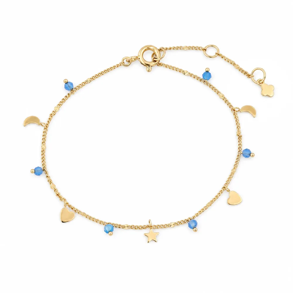 Maja Emulto Armband - Chalcedon blau vergoldet Herz Stern Mond - MJB-006-CBT