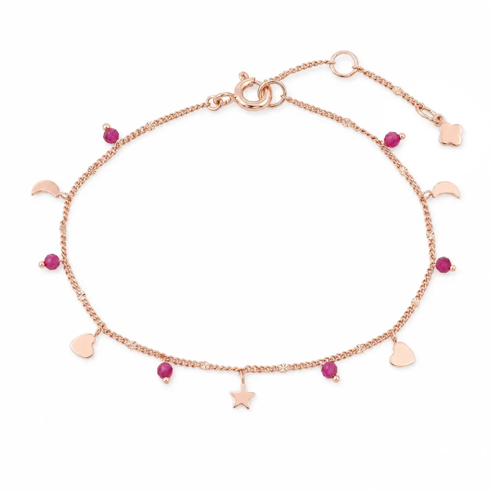 Maja Emulto Armband - rosegold Rubin Stern Herz Mond - MJB-006-RS