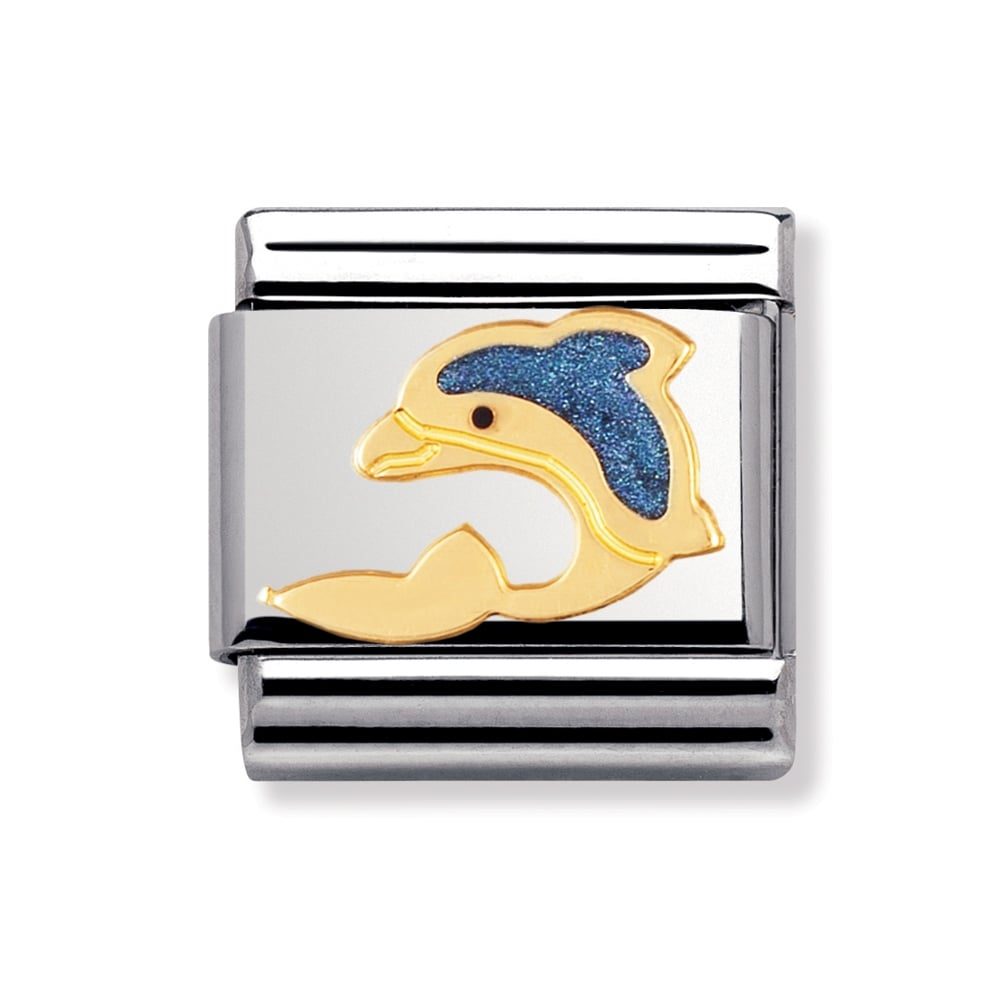 Nomination Classic - TIERE - WASSER Edelstahl, Email und 18K-Gold (Delphin)