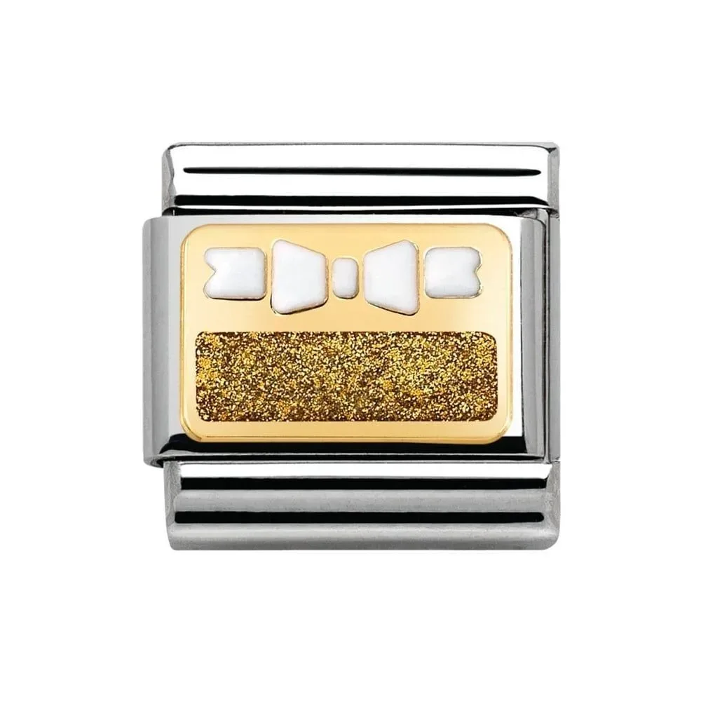 Nomination Classic - Emaille, Gold - Weiße Schleife Goldenes Plättchen - 030280/45