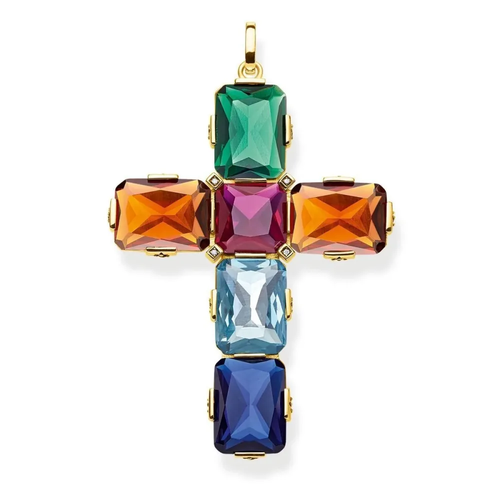 Thomas Sabo Anhänger - Kreuz Farbige Steine Gross - PE858-996-7
