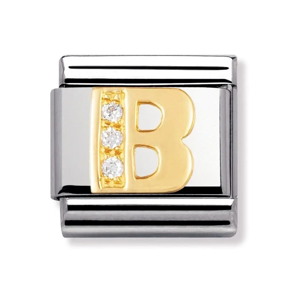 Nomination Classic - BUCHSTABEN Edelstahl, 18K-Gold und Cubic Zirc. (B)