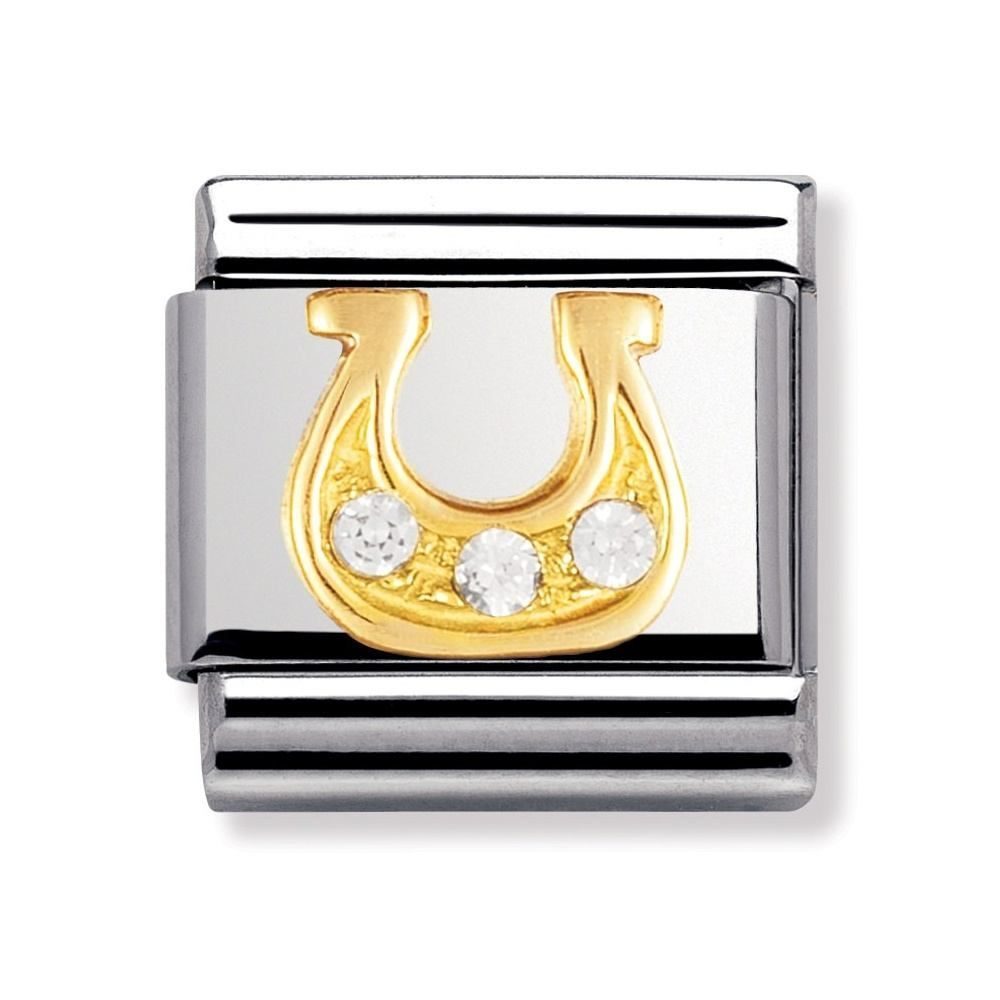 Nomination Classic - GOOD LUCK Edelstahl, 18K-Gold und Cubic Zirc. (Hufeisen DANISCH WEISS)
