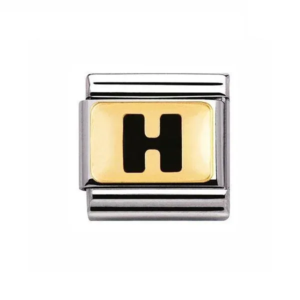 Nomination Classic - SCHWARZE BUCHSTABEN Edelstahl und 18K-Gold (H)