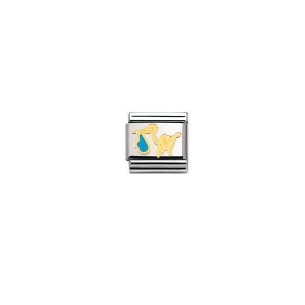 Nomination Classic - DAILY LIFE Edelstahl, Email und 18K-Gold (Storch HELLBLAU)