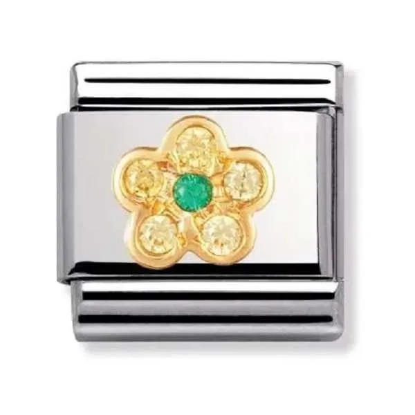 Nomination Classic - NATURE Edelstahl, 18K-Gold und Cubic Zirc. (Blume ohne Stiel GELB/GRUN)