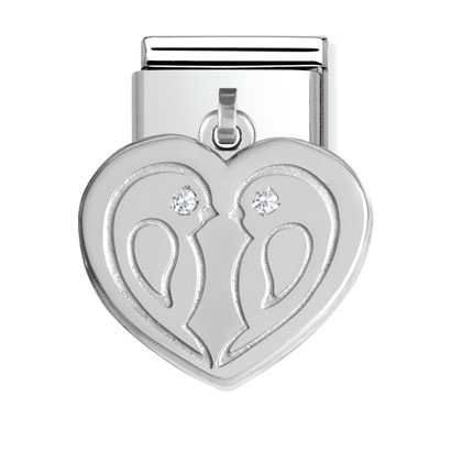 Nomination Classic - Composable Classic Charm - Silber, Zirkonia - Herz mit Tauben - 031710/31