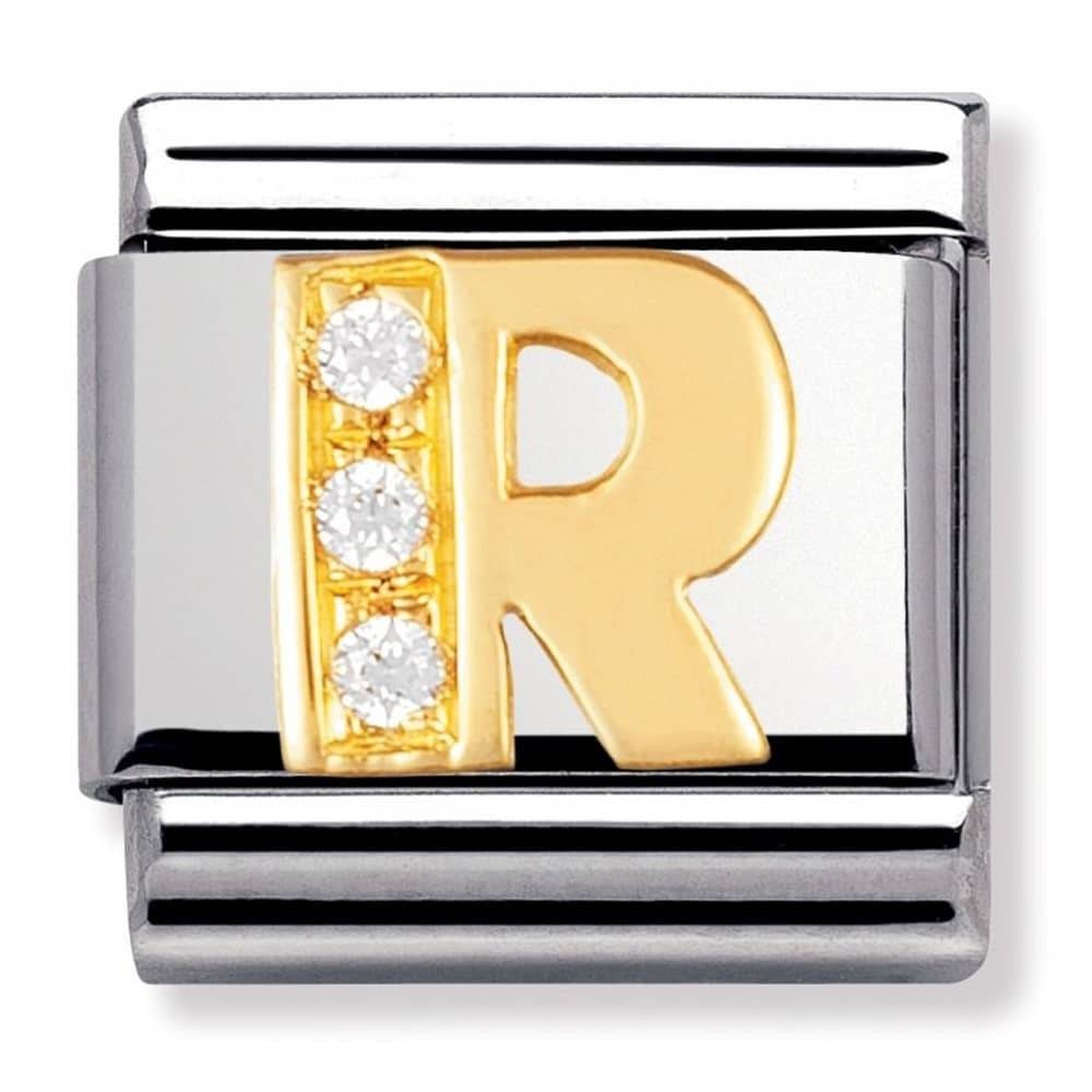 Nomination Classic - BUCHSTABEN Edelstahl, 18K-Gold und Cubic Zirc. (R)
